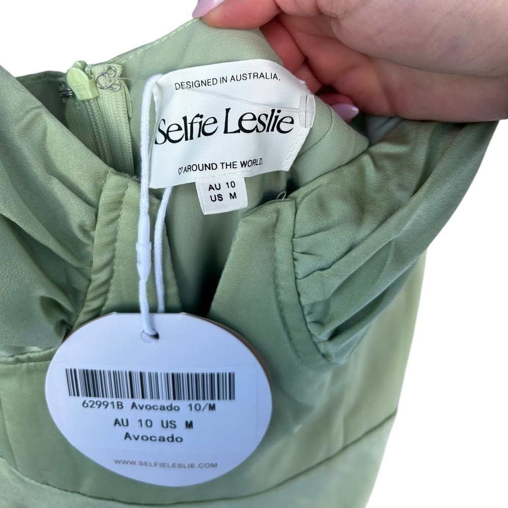 NWT Selfie Leslie Lake Como Fitted Bodice Cami Strap Midi Dress Avocado - Size M - Picture 8 of 14